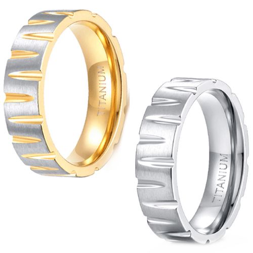 ***COI Titanium Silver/Gold Tone Silver Grooves Ring-00861BB