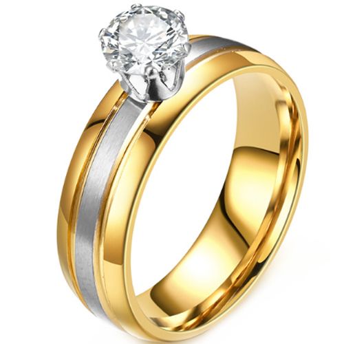 ***COI Titanium Gold Tone Silver Double Grooves Double Grooves Ring-00880BB