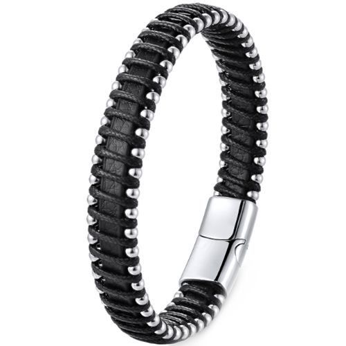 ***COI Titanium Genuine Leather Bracelet With Steel Clasp(Length: 8.27 inches)-00888BB