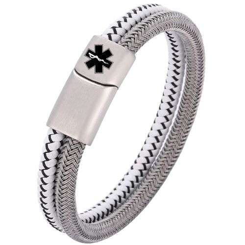 ***COI Titanium Medical Alert Genuine Leather Bracelet With Steel Clasp(Length: 8.27 inches)-00895BB