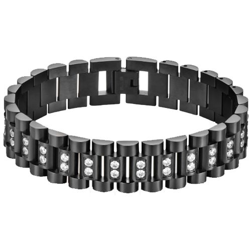 ***COI Titanium Black/Gold Tone/Silver Cubic Zirconia Bracelet With Steel Clasp(Length: 7.87 inches)-00909BB