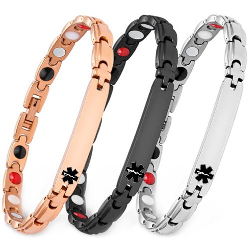 ***COI Titanium Black/Rose/Silver Medical Alert Bracelet With Steel Clasp(Length: 8.27 inches)-00913BB