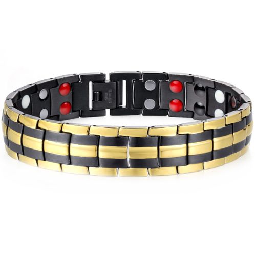 ***COI Titanium Black Gold Tone Bracelet With Steel Clasp(Length: 8.27 inches)-00917BB