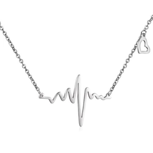 ***COI Titanium Heartbeat & Heart Necklace(Length: 19.7 inches)-00925BB