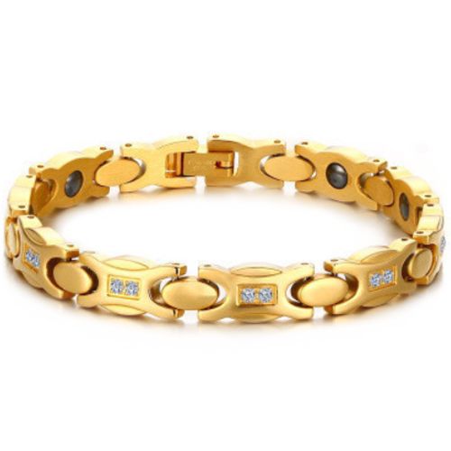 ***COI Gold Tone Titanium Cubic Zirconia Bracelet With Steel Clasp(Length: 7.68 inches)-00927BB