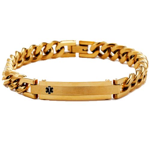 ***COI Titanium Black/Gold Tone/Silver Medical Alert Bracelet With Steel Clasp(Length: 8.07 inches)-00928BB