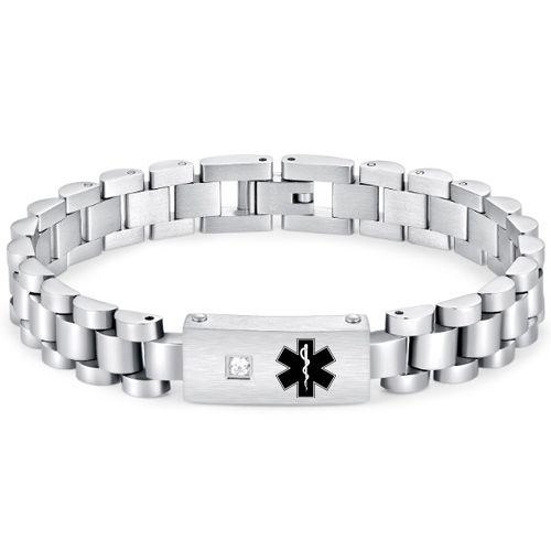***COI Titanium Black/Gold Tone/Silver Medical Alert Bracelet With Steel Clasp(Length: 8.27 inches)-00930BB