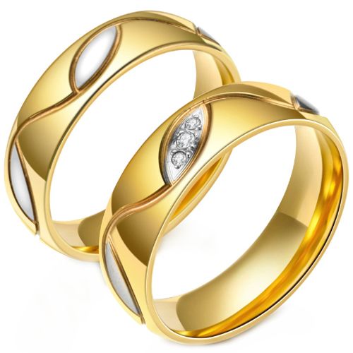 ***COI Titanium Gold Tone Silver Couple Wedding Ring-00941BB