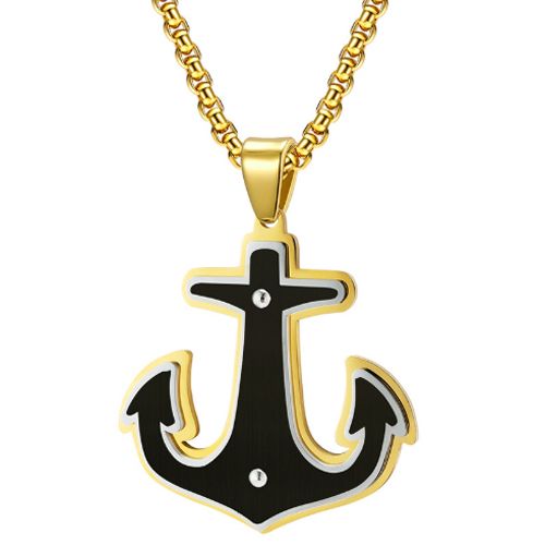 ***COI Titanium Black Gold Tone Anchor Pendant-00950BB