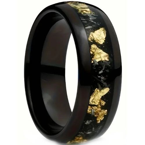 ***COI Black Titanium Meteorite & Gold Foil Dome Court Ring-00956BB
