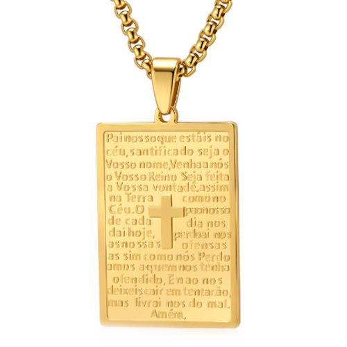 ***COI Titanium Black/Gold Tone/Silver Cross Prayer Pendant-00961BB