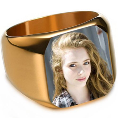 ***COI Titanium Black/Gold Tone/Silver Ring With Custom Color Photo Engraving-00965BB