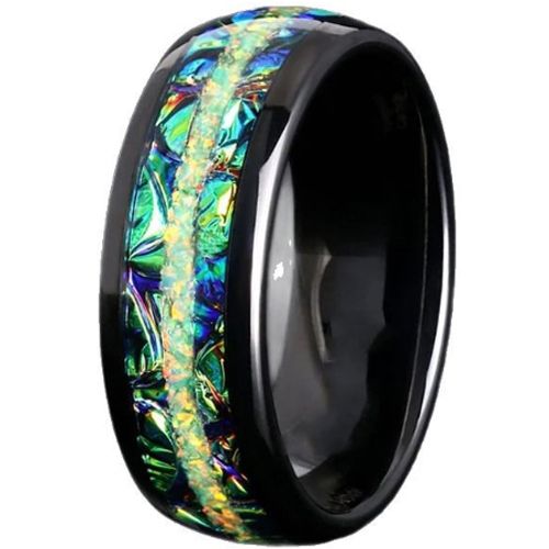 ***COI Black Titanium Abalone Shell & Crushed Opal Dome Court Ring-00966BB