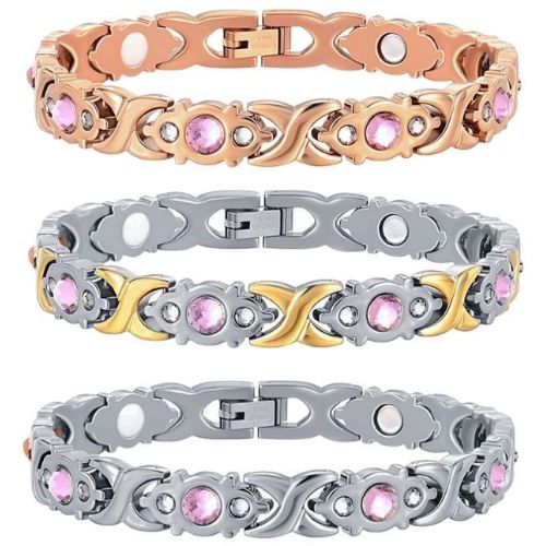 ***COI Titanium Silver/Gold Tone/Rose Cubic Zirconia Bracelet With Steel Clasp(Length: 8.27 inches)-00971BB