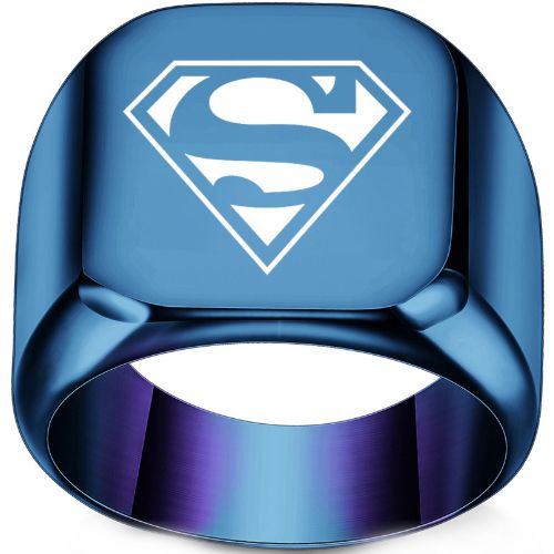 ***COI Titanium Black/Gold Tone/Blue/Silver Super Man Ring-00980BB