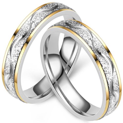 ***COI Titanium Gold Tone Silver Sandblasted Grooves Ring-00983BB