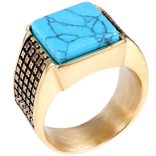 ***COI Titanium Black Gold Tone Ring With Turquoise-00984BB