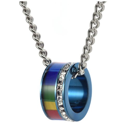 ***COI Titanium Black/Blue/Gold Tone/Rose/Silver Rainbow Pendant With Cubic Zirconia-00986BB