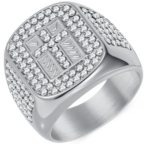 ***COI Titanium Gold Tone/Silver Cross Ring With Cubic Zirconia-01001BB