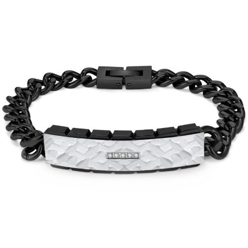 ***COI Titanium Black/Gold Tone Silver Hammered Cubic Zirconia Bracelet With Steel Clasp(Length: 8.27 inches)-01003BB