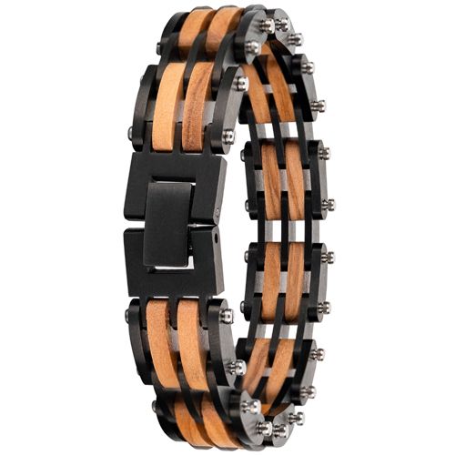 ***COI Black Titanium Koa Wood Bracelet With Steel Clasp(Length: 8.66 inches)-01006BB