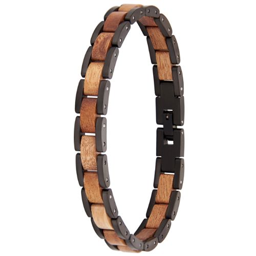 ***COI Titanium Blue/Silver Koa Wood Bracelet With Steel Clasp(Length: 8.66 inches)-01010BB