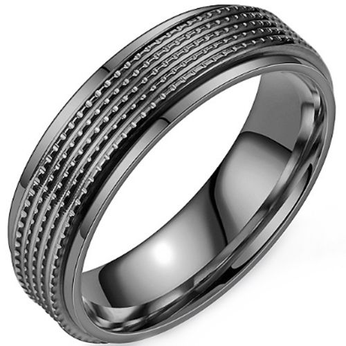 ***COI Titanium Black/Gold Tone/Silver Step Edges Ring-01036BB
