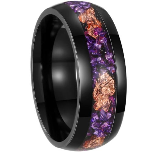 ***COI Black Titanium Amethyst Dome Court Ring With Gold Foil-01038BB