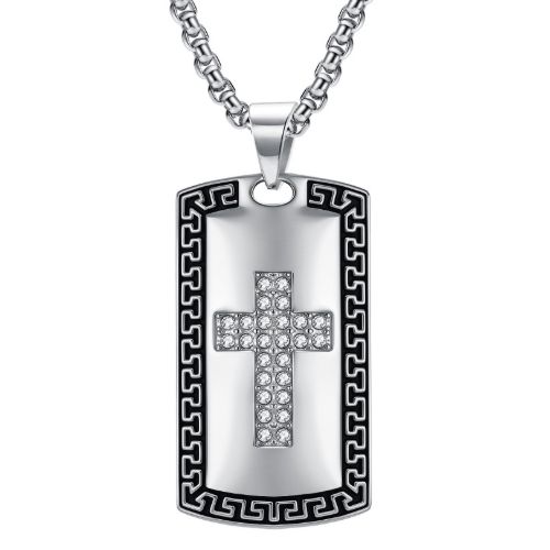 ***COI Titanium Black Gold Tone/Silver Cross Celtic Tag Pendant With Cubic Zirconia-01041BB