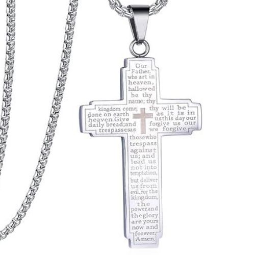***COI Titanium Black/Gold Tone/Silver Cross Prayer Pendant-01042BB