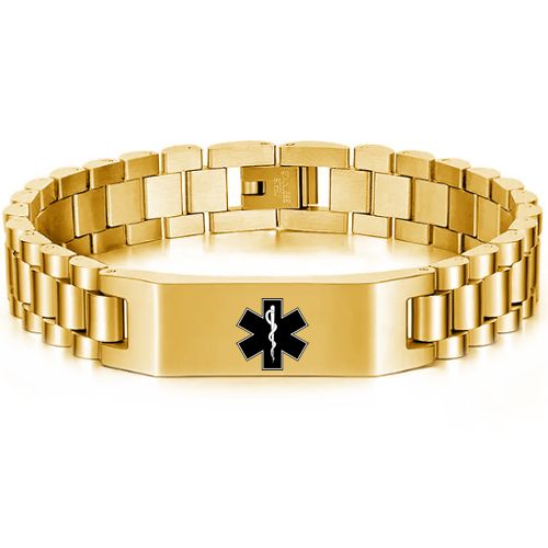 ***COI Titanium Black/Rose/Gold Tone/Silver Medical Alert Bracelet With Steel Clasp(Length: 8.27 inches)-01046BB