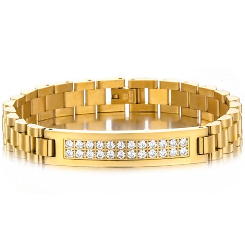 ***COI Titanium Gold Tone/Silver Cubic Zirconia Bracelet With Steel Clasp(Length: 8.07 inches)-01047BB