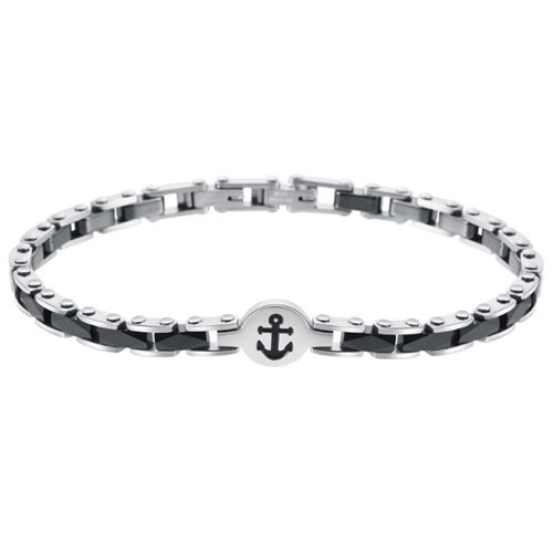 ***COI Titanium Black Silver Faceted Anchor Bracelet With Steel Clasp(Length: 7.87 inches)-01050BB