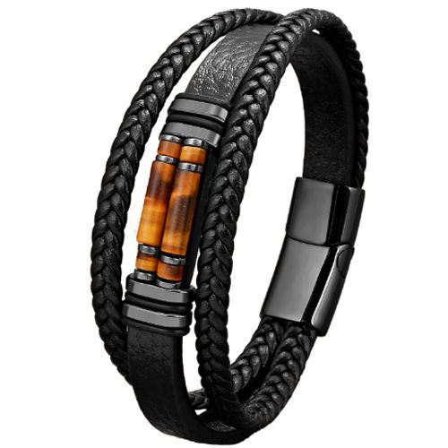 ***COI Titanium Tiger Eye Genuine Leather Bracelet With Steel Clasp(Length: 9.07 inches)-01059BB