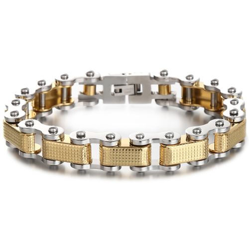 ***COI Titanium Gold Tone Silver Checkered Flag Pattern Bracelet With Steel Clasp(Length: 9.06 inches)-01062BB