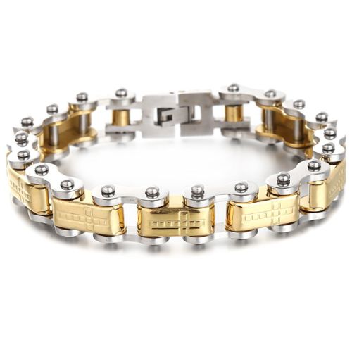 ***COI Titanium Gold Tone Silver Cross Bracelet With Steel Clasp(Length: 9.06 inches)-01063BB