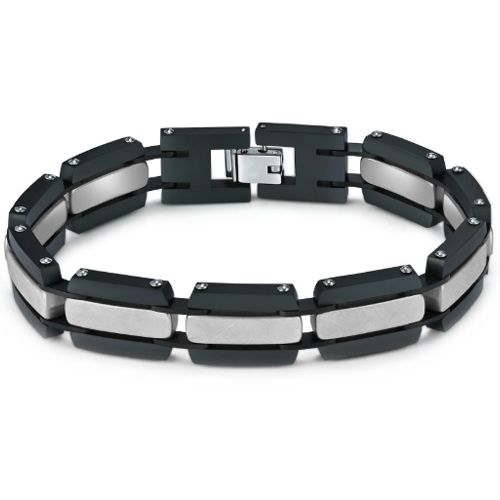 ***COI Titanium Black Gold Tone/Silver Bracelet With Steel Clasp(Length: 8.66 inches)-01065BB