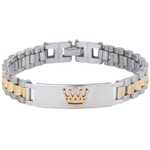 ***COI Titanium Gold Tone Silver King Crown Bracelet With Steel Clasp(Length: 8.27 inches)-01066BB