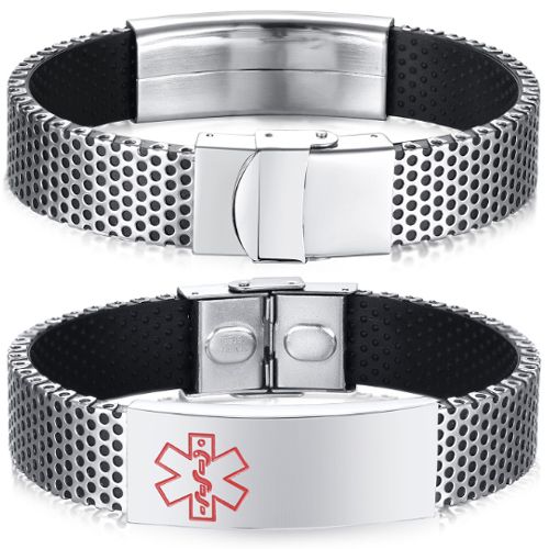 ***COI Titanium Medical Alert Genuine Leather Bracelet With Steel Clasp(Length: 8.07 inches)-01079BB