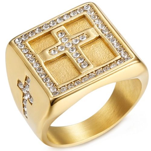 ***COI Gold Tone Titanium Cross Ring With Cubic Zirconia-01084BB