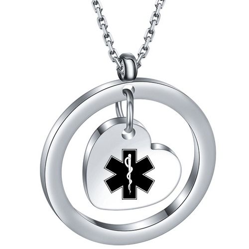 ***COI Titanium Medical Alert Heart Tag Pendant-01095BB