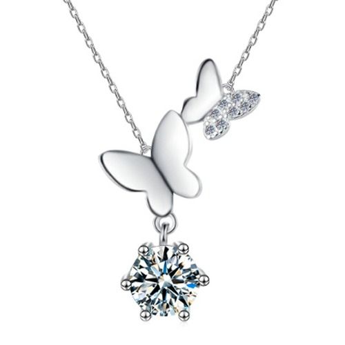 ***COI Sterling Silver 925 Butterfly 1 Carat Solitaire Moissanite Necklace(Length:19.68 inches)-01098BB