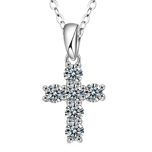***COI Sterling Silver 925 0.60ct Moissanite Cross Pendant-01100BB