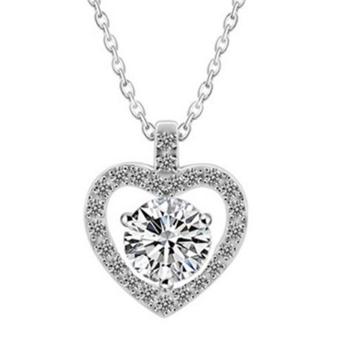 ***COI Sterling Silver 925 1 Carat Solitaire Moissanite Heart Pendant-01101BB