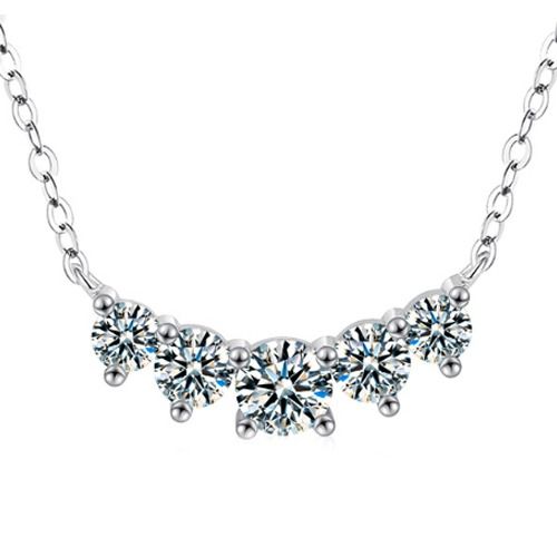***COI Sterling Silver 925 Gold Tone/Silver Five Moissanite Necklace(Length: 19.68 inches)-01105BB