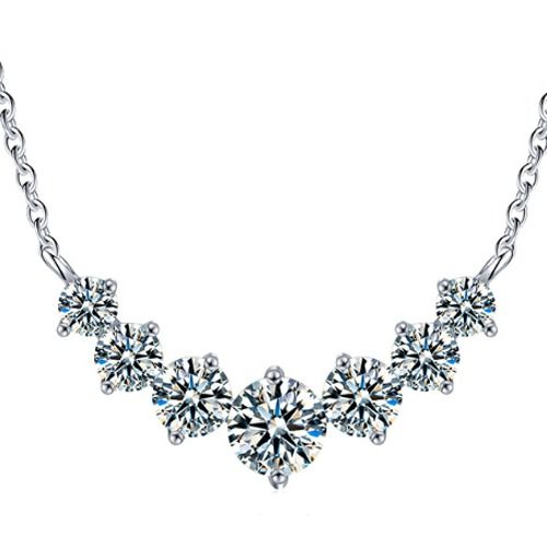 ***COI Sterling Silver 925 Gold Tone/Silver 2 Carat Seven Moissanite Necklace(Length: 19.68 inches)-01106BB