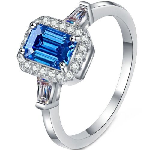 ***COI Sterling Silver 925 1 Carat Blue Moissanite Solitaire Ring-01109BB