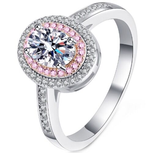 ***COI Sterling Silver 925 Rose Silver 1 Carat Oval Moissanite Solitaire Ring-01113BB