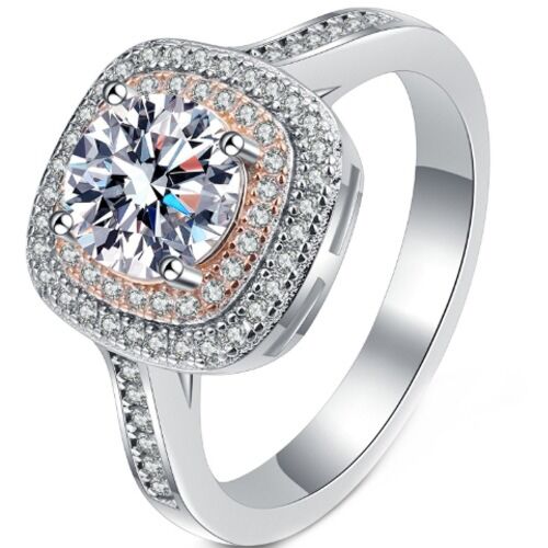 ***COI Sterling Silver 925 Rose Silver 1 Carat Moissanite Solitaire Ring-01120BB
