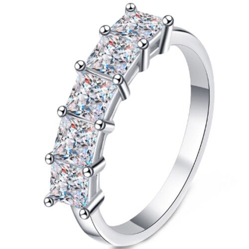 ***COI Sterling Silver 925 2 Carat Princess Cut Five Moissanite Ring-01123BB